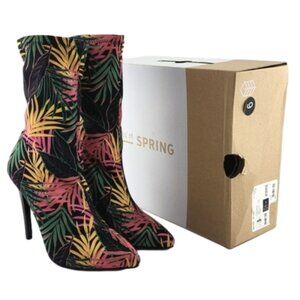 Call It Spring Hailassi Stiletto Heel Tropical Print Ankle Pull On Boots Sz 6
